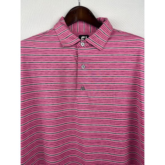 Men’s FootJoy XXL Pink with Gray & White Stripes Golf Shirt - Picture 2 of 6